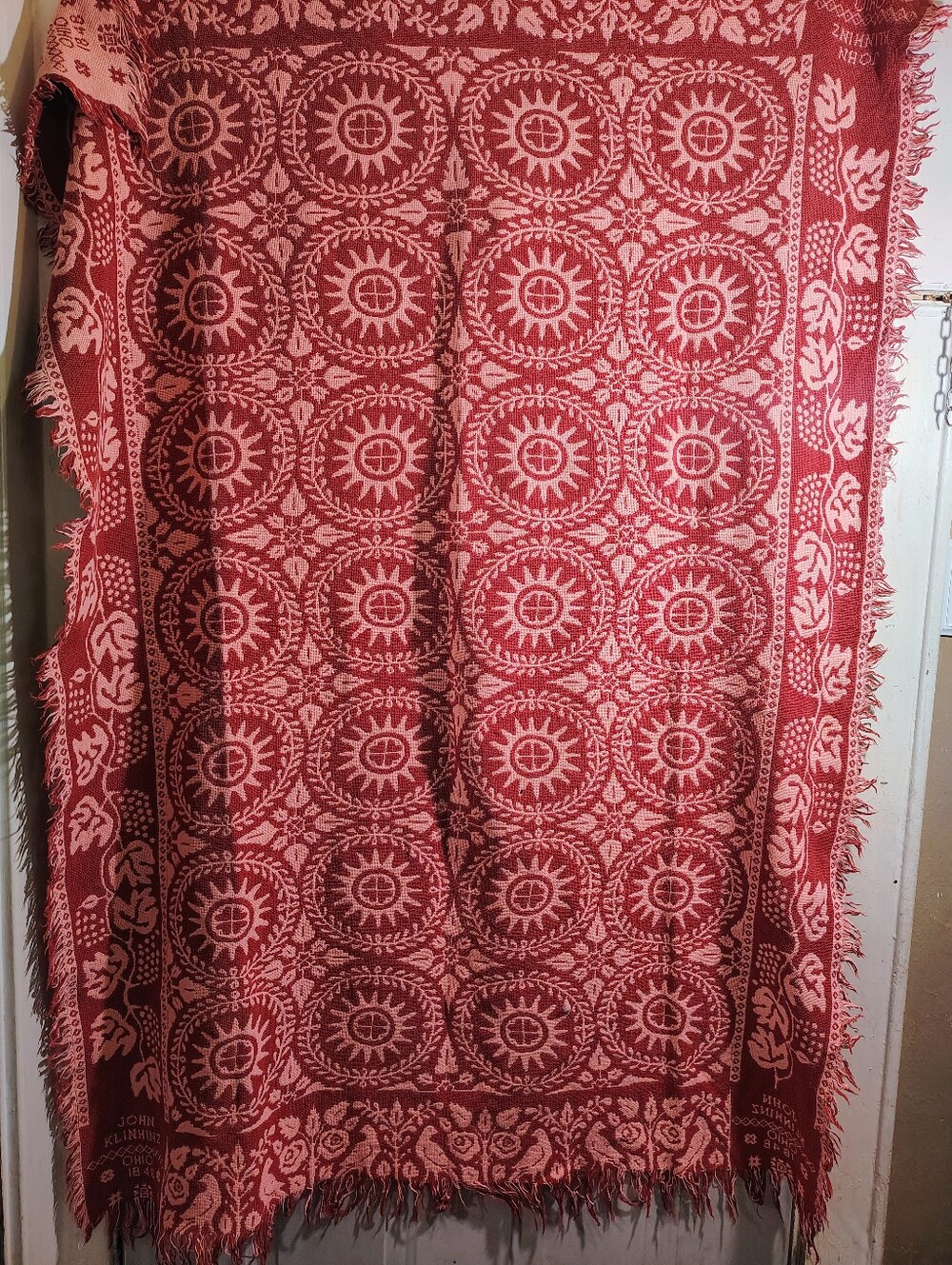 John Klinehinz  Pink Woven Throw Blanket with Circular Motif